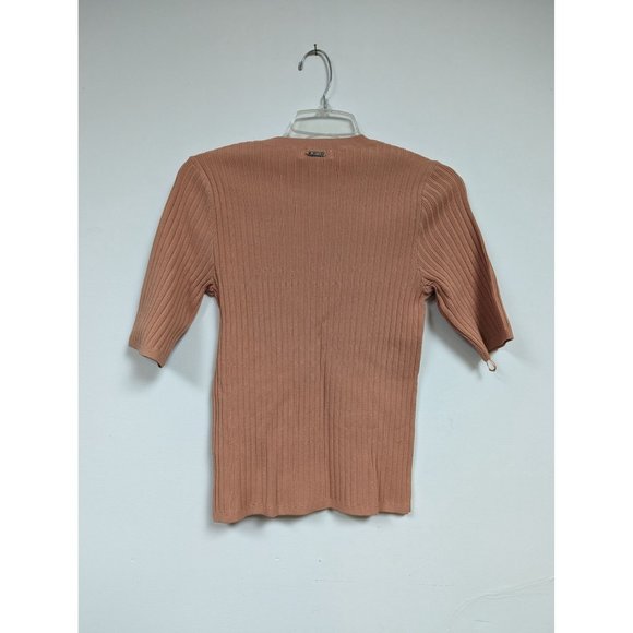 Guess Size M Ribbed Knit Crew Neck Cotton Sweater Womens Short Sleeved - Picture 2 of 4